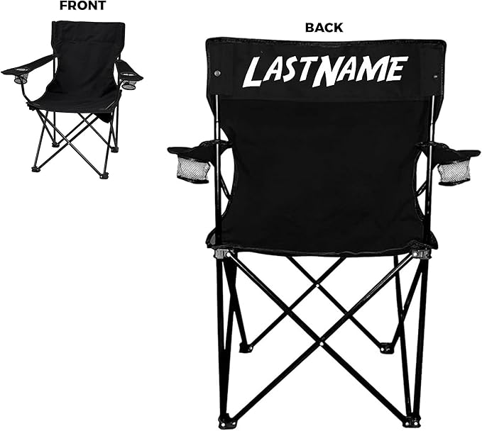 VictoryStore Custom Last Name Folding Camping Chair - Black Outdoor Chair with Carry Bag - Perfect for Camping Tailgating and More (10)