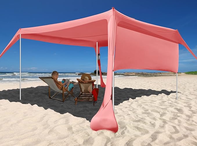 Beach Canopy Tent Shade with Sidewalls 10x10FT 6.6FT Tall UPF50+ Sun Shelter Windproof &amp Water Resistant Includes Guylines Sand Shovel Stability Poles Easy Up for Beach Outdoor Camping Backya