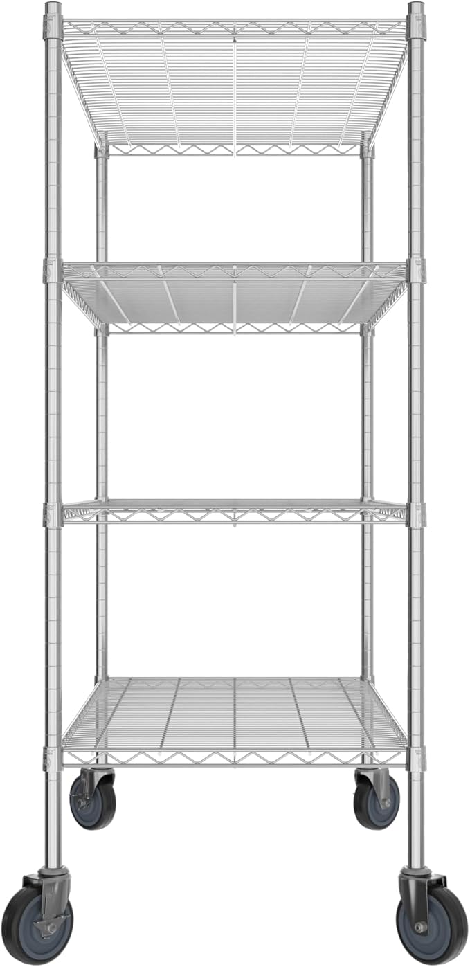 Commercial NSF Listed Chrome Mobile Wire Shelving Kit 24 x 42 x 60 with 4 Shelves Perfect for Warehouse Walk-in Refrigerator Freezer Grocery Store Restaurant Dishroom