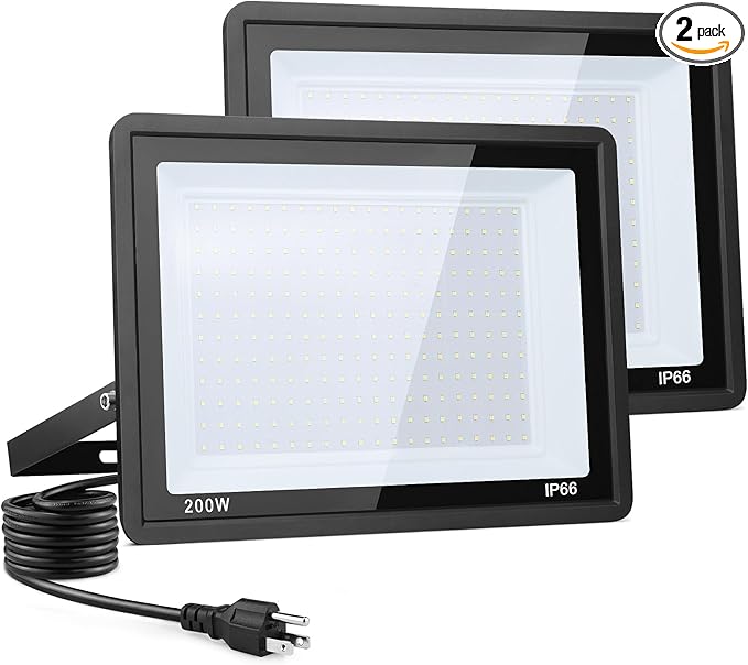200W LED Flood Light Outdoor 2Pack 20000LM Super Bright IP66 Waterproof Outside Work Lights 6500K Daylight White Security Lights