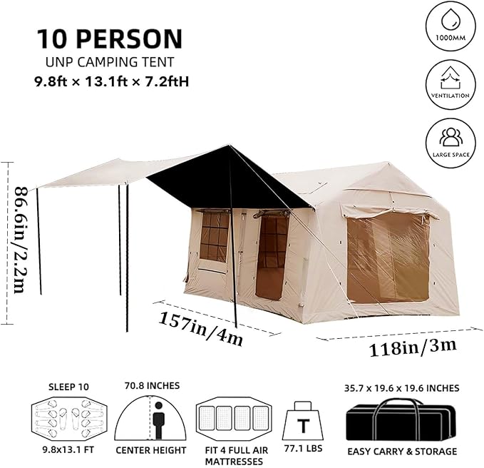 Inflatable Tents for Camping Large Inflatable Camping Tent with Hand Pump Easy Setup Tents for 2/4/6/8/10/12 People Portable Glamping Tent