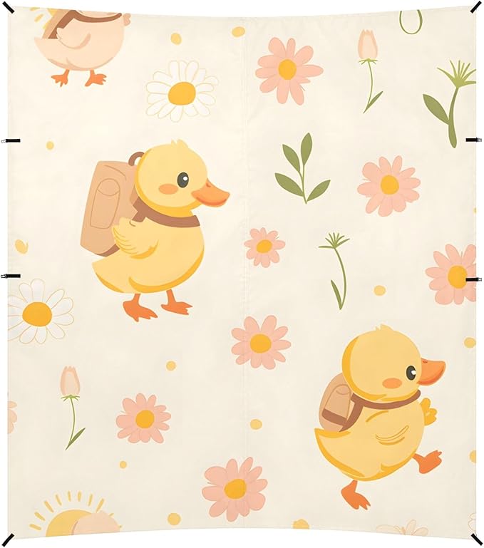 Cute Little Yellow Duck Carrying Backpack Daisy Camping Sun Shelter Beach Tent Portable Beach Sun Shade Outdoor Canopy for Camping Trips Fishing Picnic