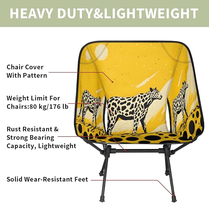 Animal Leopard Pattern Print Camping Chair Lightweight Portable Chairs for Adults Easy Installation Outdoor Foldable Camping Chair for Camping Fishing Hiking Picnic Beach