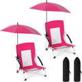Goplus Beach Chair with Umbrella 2 Pack 330lbs Folding Backpack Chairs for Adults with Adjustable Parasol Comfy Armrest Breathable Seat Lightweight Portable Low Sand Chair for Lawn Camping