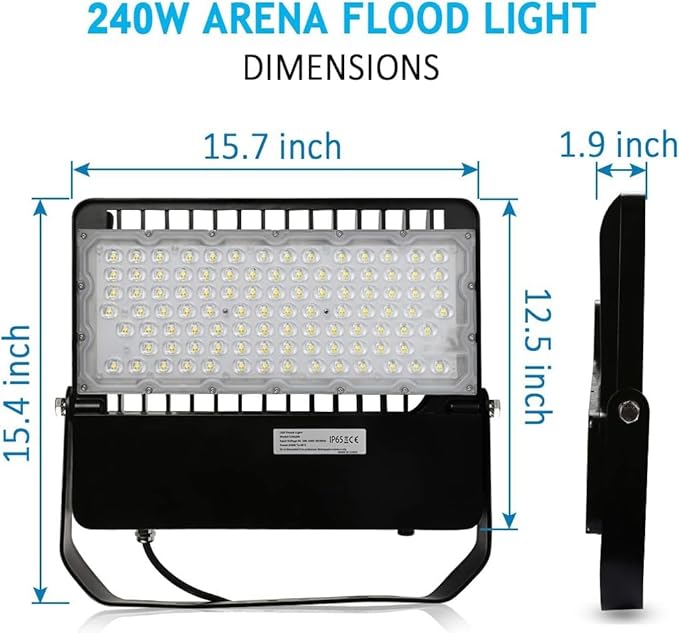 ledmo 240W Outdoor LED Flood Light 36000 Lumens Large Area Stadium Lighting 5000K Daylight Die-Cast Aluminum Security Light for Backyard Warehouse Horse Arena IP65 Waterproof 110-277V Hardwired