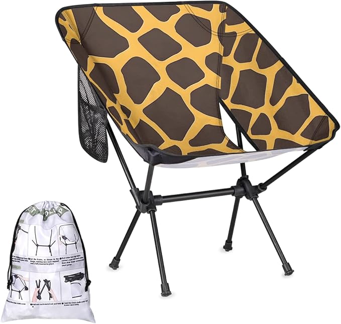 Animal Giraffe Print Pattern Camping Chair Lightweight Portable Chairs for Adults Easy Installation Outdoor Foldable Camping Chair for Camping Fishing Hiking Picnic Beach