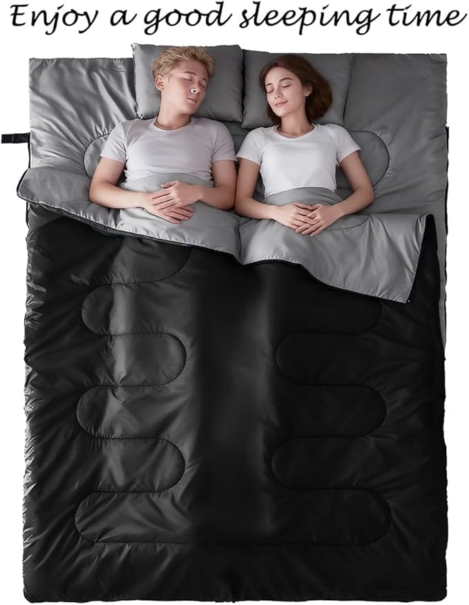 Tuphen Double Sleeping Bag Sleeping Bag with 2 Pillows Queen Size XL Bag for 2 People Cold Warm Weather- 3 Seasons Waterproof Adults for Camping Backpacking or Hiking