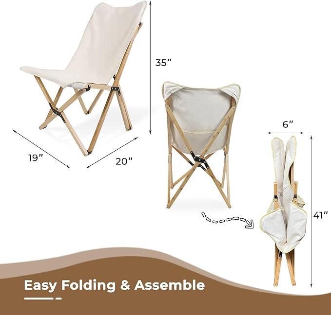 Bathonly 2 Pack Outdoor Folding Camping Chair Beach Chair with Backpocket and Carry Bag Portable Butterfly Reclining Chair for Camping Picnic Beach Patio