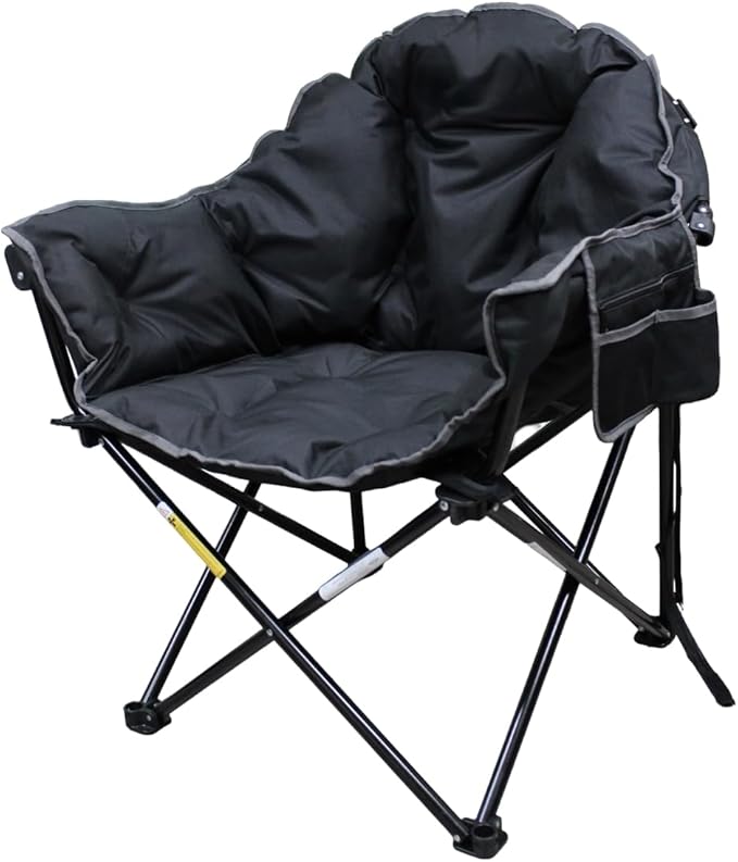 Caravan Canopy Sports Elite Club Chair with Cloud Comfort – Plush Oversized Folding Chair with Extra Cushioning Portable Relaxing Outdoor Chair for Camping Tailgating &amp Backyard
