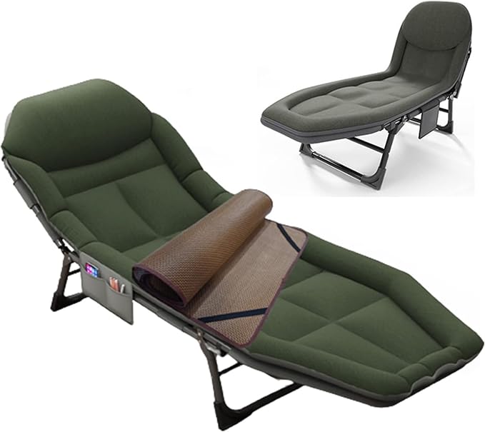 Camping Cot for Adults with Cushion Portable Folding Camping Cot 5-Position Folding Chaise Lounge Chairs（A1-200x64x32cm）