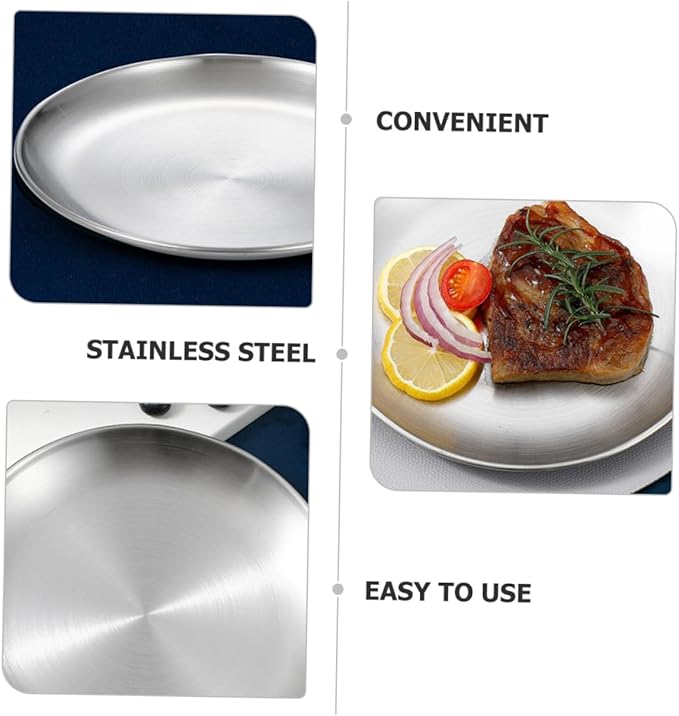 Ciieeo 10-inch Stainless Steel Plates Boys and Girls Toddlers Dinnerware Camping Plates Dishwasher Space-saving