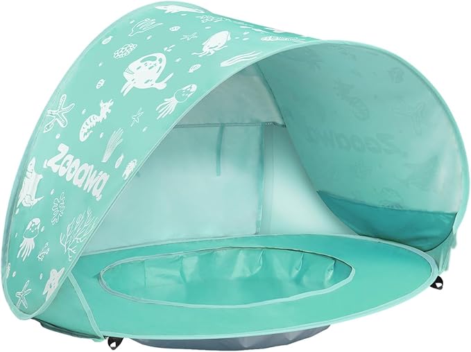 Zooawa Baby Beach Tent Pop Up Beach Tent Sun Shade for Beach Portable Shade Pool UV Protection Sun Shelter for Infant with Beach Sand Toys Set