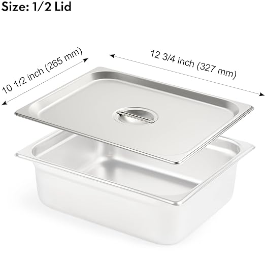 CURTA 6-Pack 1/2 Size Steam Table Pan Covers with Handle NSF Certified 18/8 Stainless Steel Hotel Pan Lids for Catering Buffet Restaurant Commercial Kitchen Dishwasher Safe