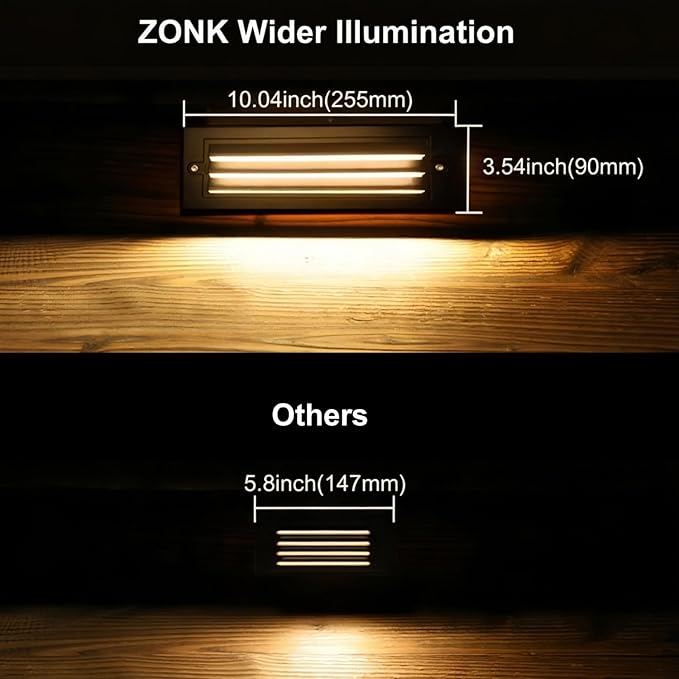 ZONK LED Outdoor Indoor Stair Lights 6W 120V Landscape Pathway Step Lights 10Inch 3000K Non-dimmable IP65 Waterproof Staircase Light Deck Lighting Retaining Wall Lights Pack of 6