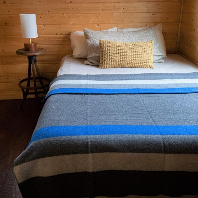 Arcturus Rainier Wool Blanket - 4.5lbs Warm Heavy Washable Large | Great for Camping Outdoors Survival &amp Emergency Kits (White Blue Gray)