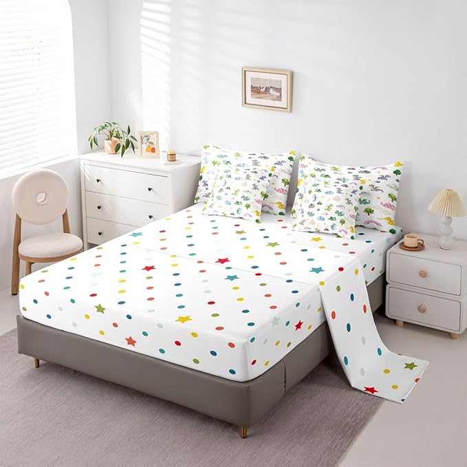 Baby Dragon 7 Piece Bedding Set Full Size Animal Comforter Set with SheetsPillowcases &amp Cushion Cover for Boys Girls Bedroom Decor Cartoon Wildlife Bed in a Bag Microfiber Women Men White Green