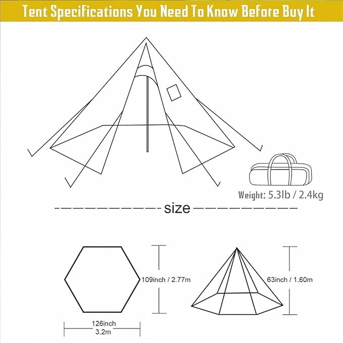 FIREHIKING Hot Camping Tent - Ultralight Tepee With Stove Jack for 1-2 Adults