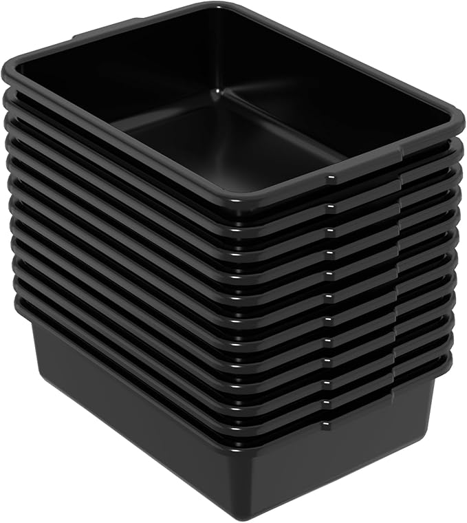 Sandmovie 13 L Plastic Bus Tubs Plastic Commercial Wash Basin Black 12 Packs