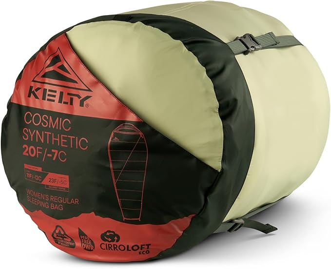 Kelty Cosmic Synthetic Fill 20 Degree Backpacking Sleeping Bag – Compression Straps Stuff Sack Included