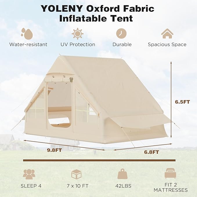 EROMMY 4/6/8/12 Person Inflatable Tent with Skylight 4 Season Blow Up Tents with Hand Pump for Outdoor Camping &amp Hiking Easy Set-up Windproof Sunproof Waterproof