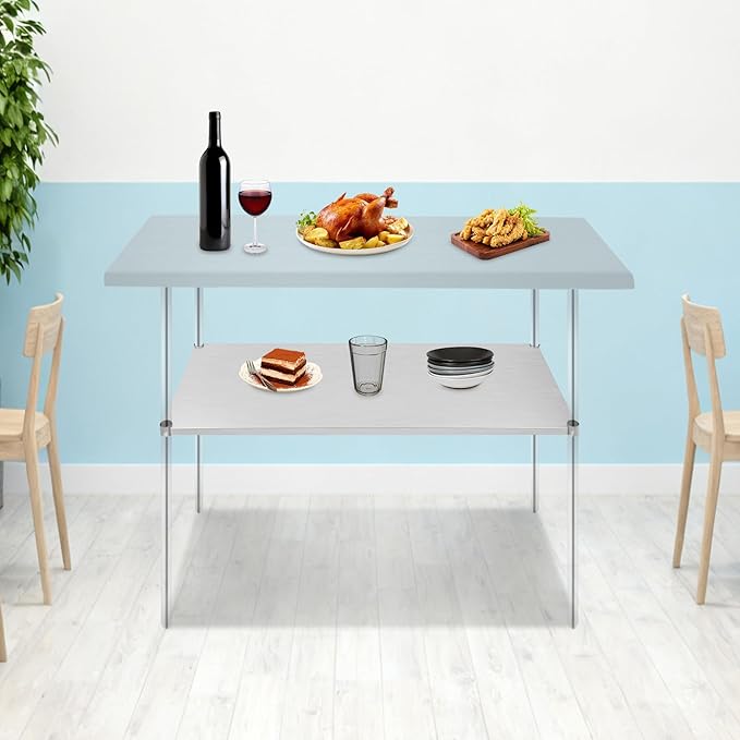 Eapmic Undershelf for Work Tables Adjustable Lower Shelf Stainless Steel Bottom Shelf Add for Commercial Prep Table Restaurant Kitchen Bakery Garage Workshop Use (57.09x21.65in)