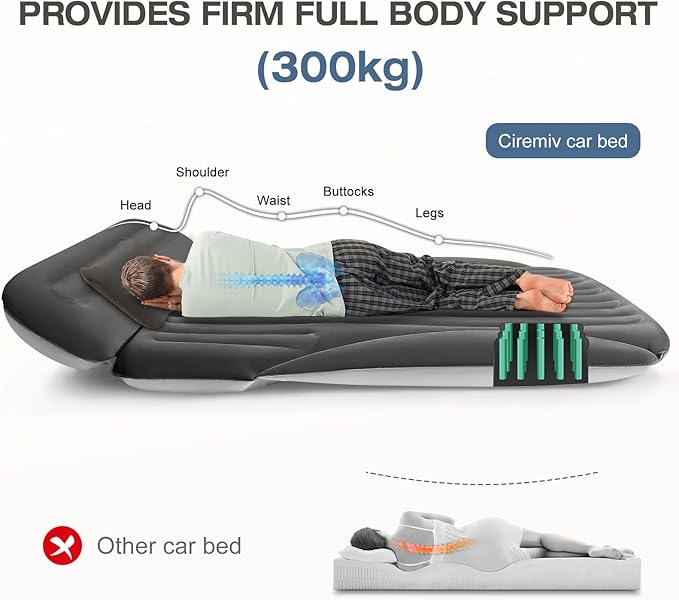 SUV Air Mattress Double-Sided Thick Flocked Car Air Mattress with Built-in Pump &amp Pillow Complete Sleeping Accessories for Auto Camping &amp Road Trips（Dark Coffee）