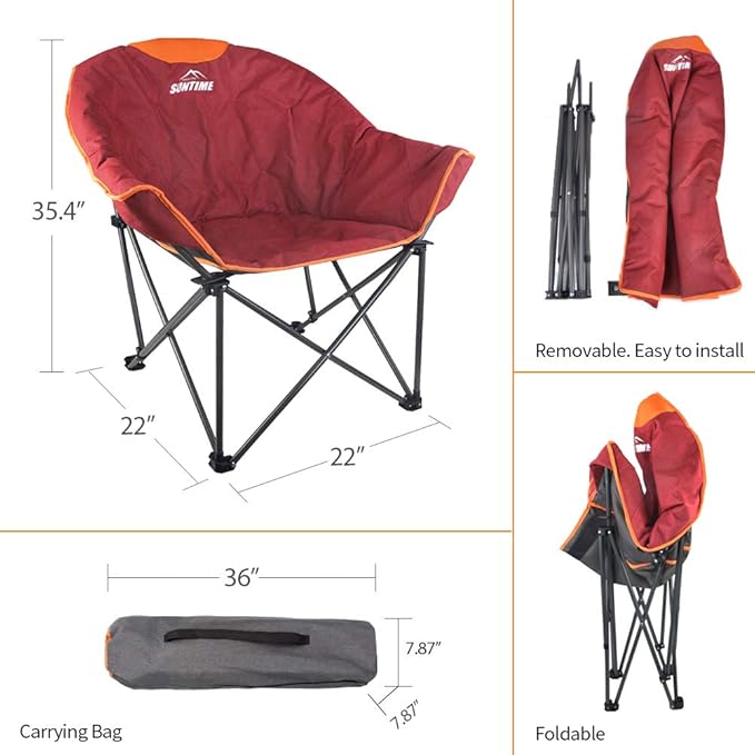OUTDOOR LIVING SUNTIME Sofa Chair Oversize Padded Moon Leisure Portable Stable Comfortable Folding Chair for Camping Hiking Carry Bag…