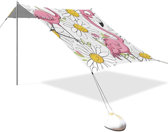 Flamingo Daisy Camping Sun Shelter Beach Tent Portable Beach Sun Shade Outdoor Canopy for Camping Trips Fishing Picnic
