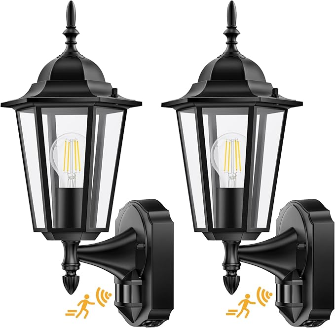 Lamomo 2 Pack Motion Sensor Outdoor Lights Upgrade Dusk to Dawn Exterior Light Fixture Wall Mounted 100% Anti-Rust Aluminum Waterproof Porch Lights for Patio Front Door Garage