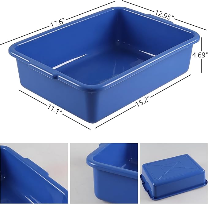 13 L Commercial Bus Tubs Box 4 Packs Plastic Dishpan Wash Basin Blue