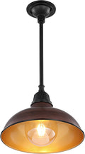 JONATHAN Y 12.25 Wood Finish/Copper Farmhouse Indoor/Outdoor LED Pendant Iron Hanging Light and Black 1-Light Metal Shade Rustic Ceiling Lamp for Kitchen Island LED Bulb Included (JYL7611G)