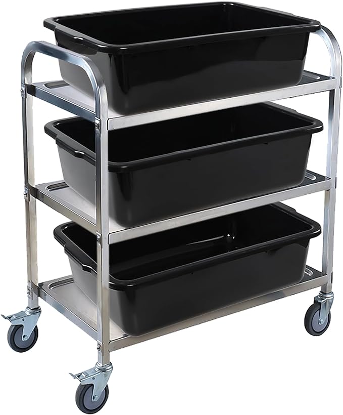 Taysisiter 35 L Black Food Serving Bus Tub Plastic Large Bus Box 4 Packs