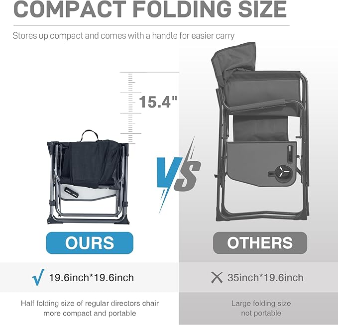 EVER ADVANCED Camping Directors' Chair with Side Table Portable Folding with Compact Size Breathable &amp Quick Dry Design Heavy Duty Lawn Chair with Pocket 400lbs Textilene Mesh Black