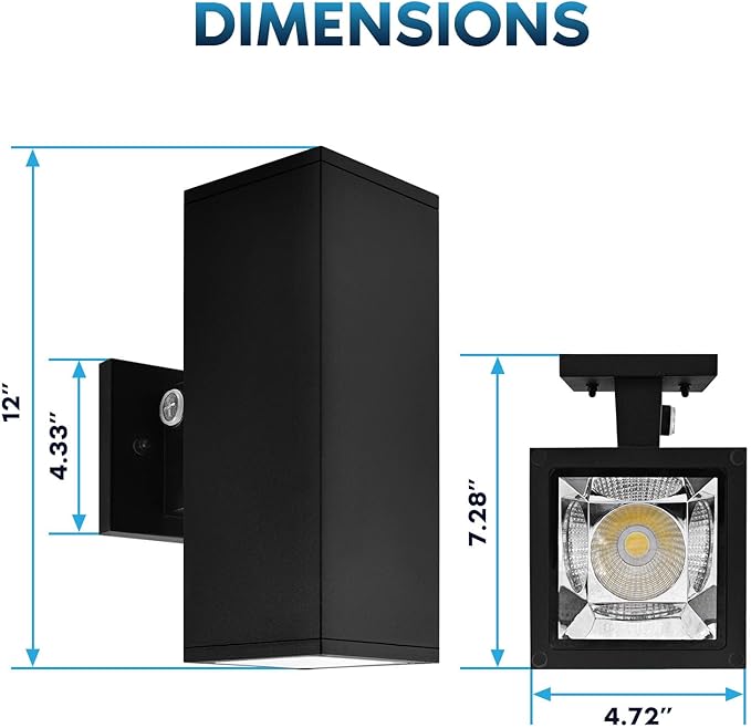 LUXRITE Dusk to Dawn LED Modern Outdoor Wall Lights 12 Up or Up and Down Light 3CCT 3000K-5000K Waterproof Square Wall Sconce 20/30/40W Dimmable IP65 ETL - Porch Patio Garage (2 Pack)