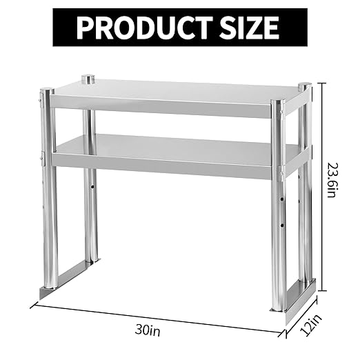 Stainless Steel Double Overshelf 12 X 30 Commercial Double Overshelf 2 Tier for Prep and Work Table in Kitchen Restaurant and Home