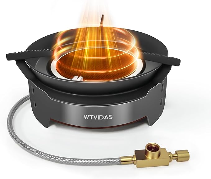 Camping Stove 3600W Portable Backpacking Stove with Piezo Ignition Fuel Canister Adapter Windproof Gas Stove for Camping Hiking Outdoor Cooking