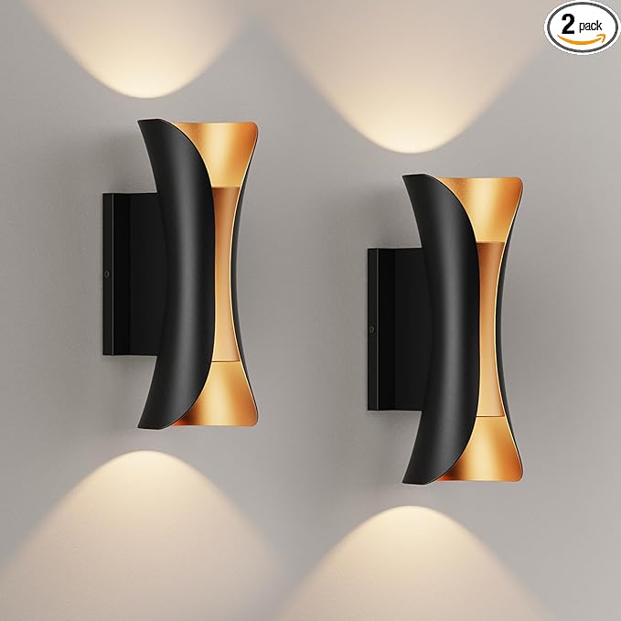 2 Pack Outdoor Wall Light LED 20WBlack Gold Aluminum Waterproof Exterior Lighting Fixture3000K WarmUp Down Porch Sconcesfor PatioGarageFront Door