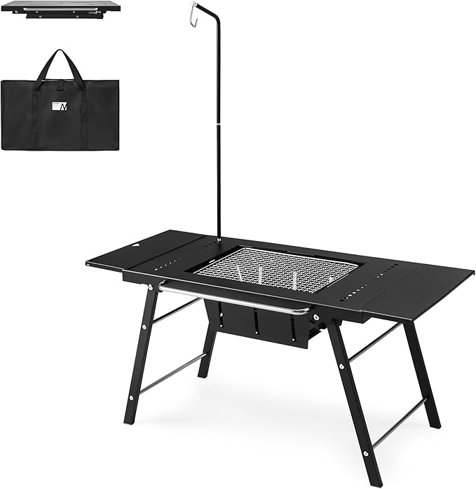 Naturehike Portable IGT Table with Charcoal Grill Folding Camping Table and BBQ Grill with Desk Extension &amp Lantern Stand Perfect for Outdoor Barbecue Camping Cooking Travel Picnic