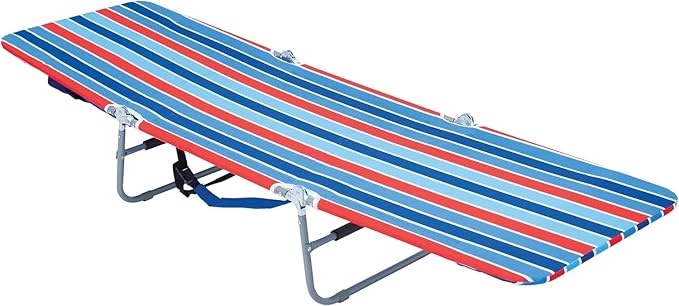 Rio Beach Portable Lay Flat Folding Backpack Beach Lounge Chair with Backpack Straps and Storage Pouch Blue and Red