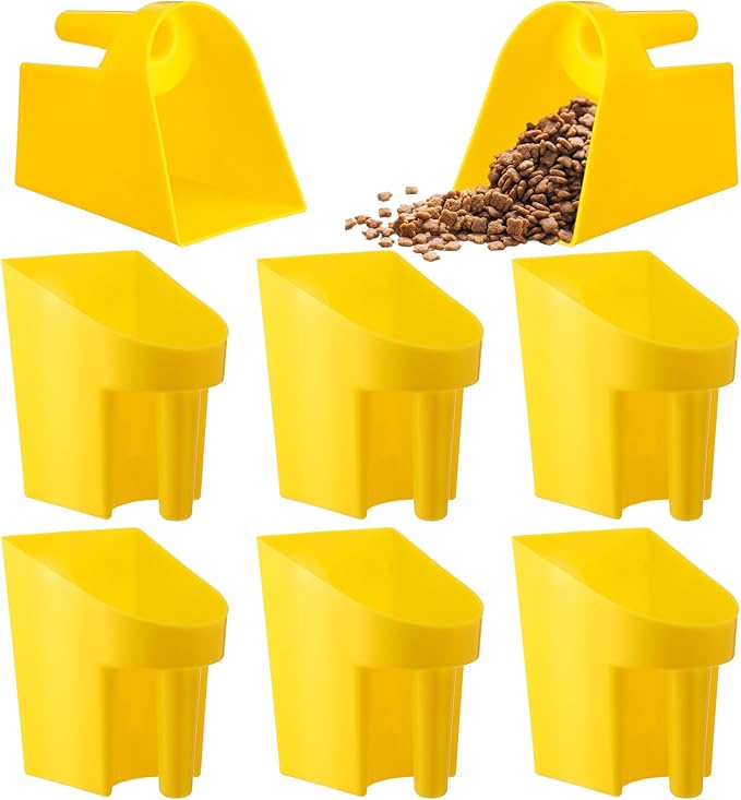 6 Pcs Plastic Enclosed Feed Scoop Heavy Duty Durable Stackable Horse Yellow Feed Scoop for Livestock Animal Ranchers Homesteaders Farmers 2 Qt