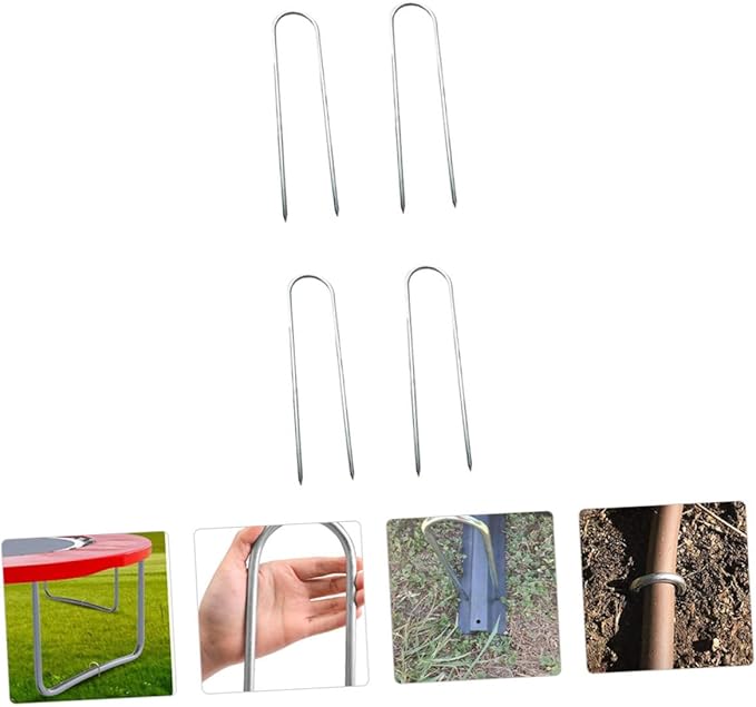 4Pcs Heavy Duty U Shape Steel Tent Stakes Durable Camping Ground Nails for Secure Garden Edging Tent Installation Easy to Use for Hard Soil and