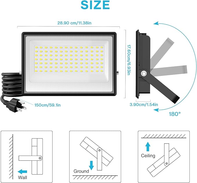 Olafus 2 Pack 130W LED Flood Light Outdoor 13000lm LED Work Light with Plug IP66 Waterproof Exterior Security Lights 6500K Daylight White Outside Floodlights for Playground Yard Stadium Lawn