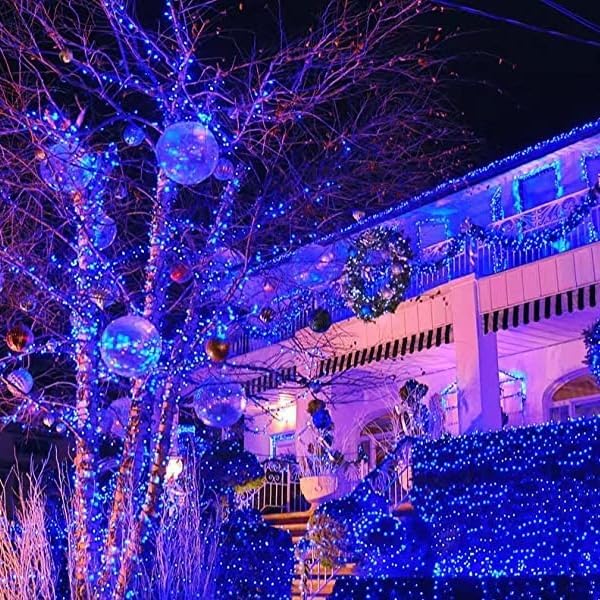 YEGUO 165ft 500 LED Blue Christmas Lights Outdoor Waterproof Clear Wire String Lights Indoor Plug in 8 Modes Twinkle Tree Light for Xmas Party Garden