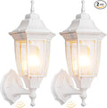 EMART Dusk to Dawn Outdoor Porch Light Exterior Anti-Corrosion Waterproof Aluminum &amp Glass Shades Wall Lamp Fixture Modern Sconce Lantern for Yard House Garage - 2 Pack White （Bulb Included）