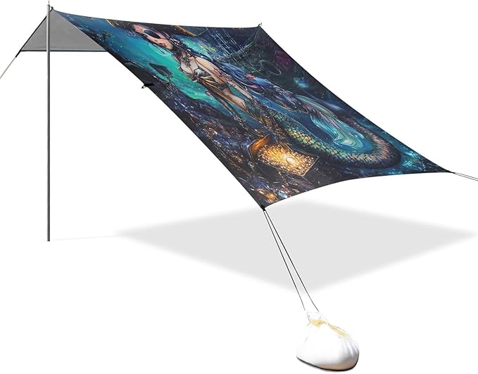 ALAZA Mermaid Pirate Beach Tent Sun Shelter UPF50+ Protection Beach Shade Canopy w/ 4 Sandbags for Outdoor Camping Fishing Backyard Fun Picnic 10x9 ft