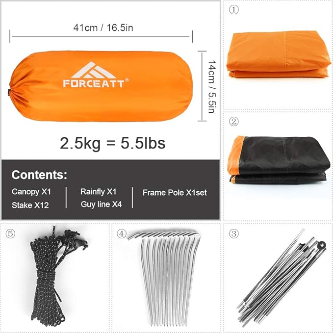 Forceatt Tent for 2 and 3 Person is Waterproof and Windproof Camping Tent for 3 to 4 SeasonsLightweight Aluminum Pole Backpacking Tent Can be Set Up QuicklyGreat for Hiking