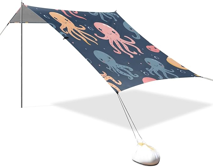 Cute Jellyfish and Octopus Camping Sun Shelter Beach Tent Portable Beach Sun Shade Outdoor Canopy for Camping Trips Fishing Picnic