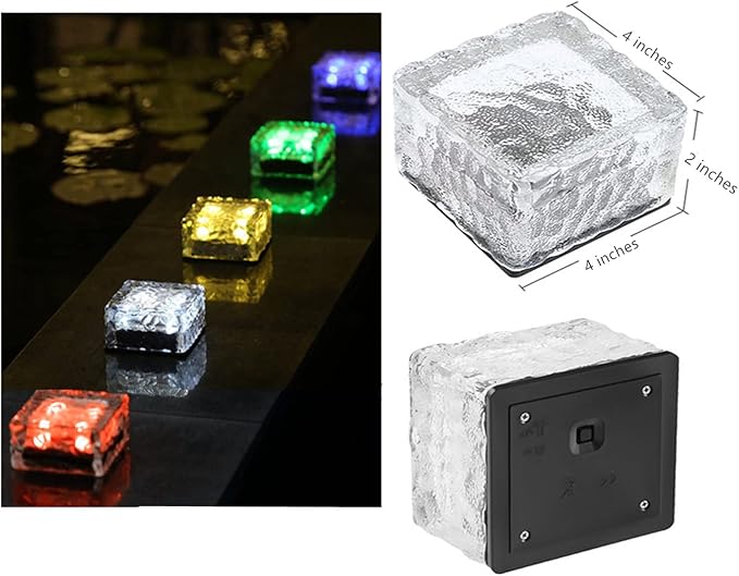 Outdoor 4 Pack Ice Cube Bricks Rocks Lights Solar Powered LED In Ground Pathways Patio Yard Garden Glow Lights Decor