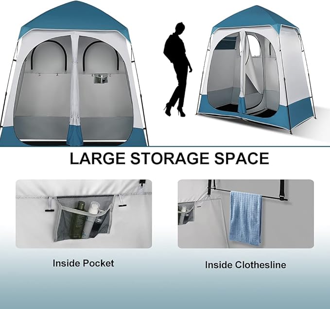 VINGLI 2 Room Shower Tent 7.5 FT Instant Pop Up Shelter with Carrying Bag Privacy Changing Room TentPerfect for Portable Toilet Camping Dressing Outdoor Indoor Easy Set Up