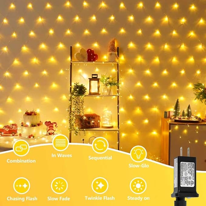YEGUO Net Lights Outdoor Mesh Lights 12ft x 5ft 360 LED Warm White Valentines Light Outdoor Waterproof 8 Modes Connectable Clear Wire Christmas Bush Light Plug in